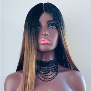 Long Straight 28” Ombre Brown Coral Premium Fiber Lace Front Wig